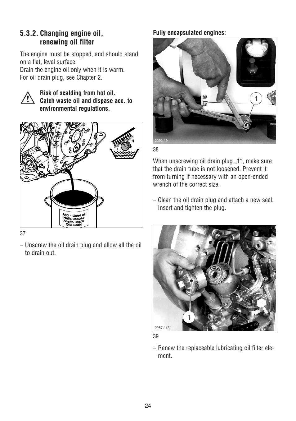 Changing engine oil, renewing oil filter | HATZ Diesel 1D90 User Manual | Page 25 / 38