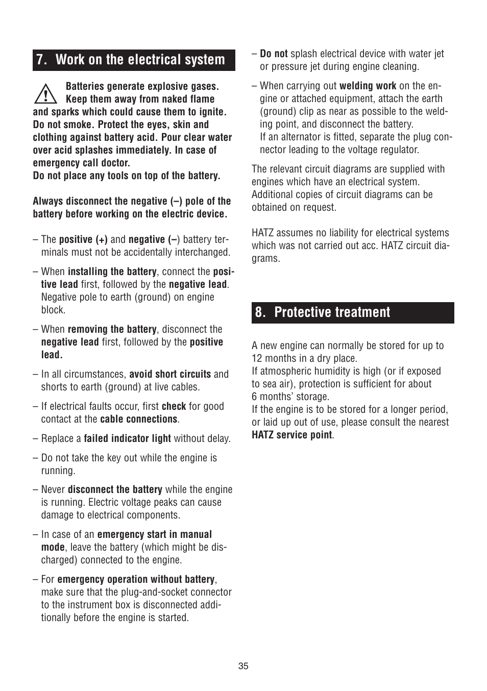 Work on the electrical system, Protective treatment | HATZ Diesel 1D90 User Manual | Page 36 / 38