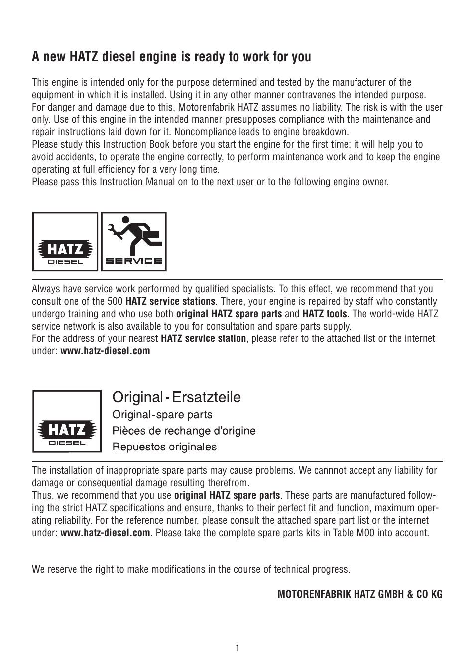 A new hatz diesel engine is ready to work for you | HATZ Diesel 1D90W User Manual | Page 2 / 31