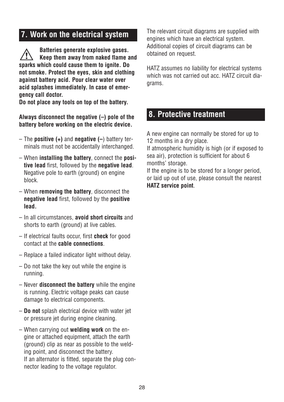 Work on the electrical system, Protective treatment | HATZ Diesel 1D90W User Manual | Page 29 / 31
