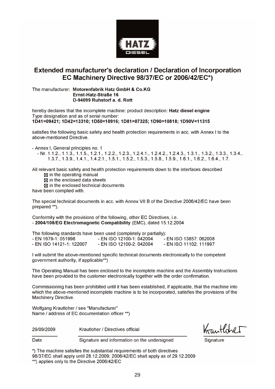 HATZ Diesel 1D90W User Manual | Page 30 / 31