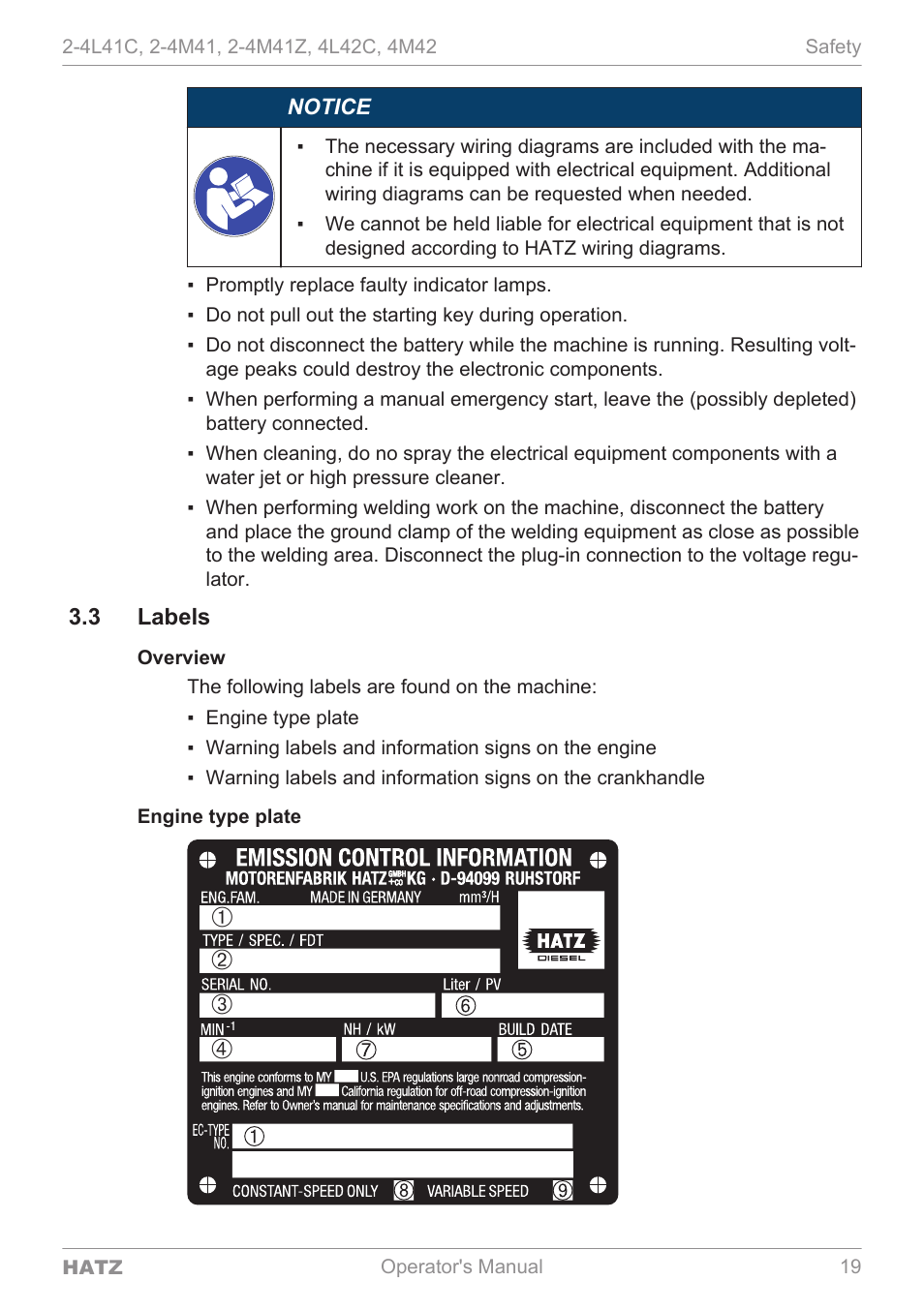 Labels | HATZ Diesel 4M42 User Manual | Page 19 / 105