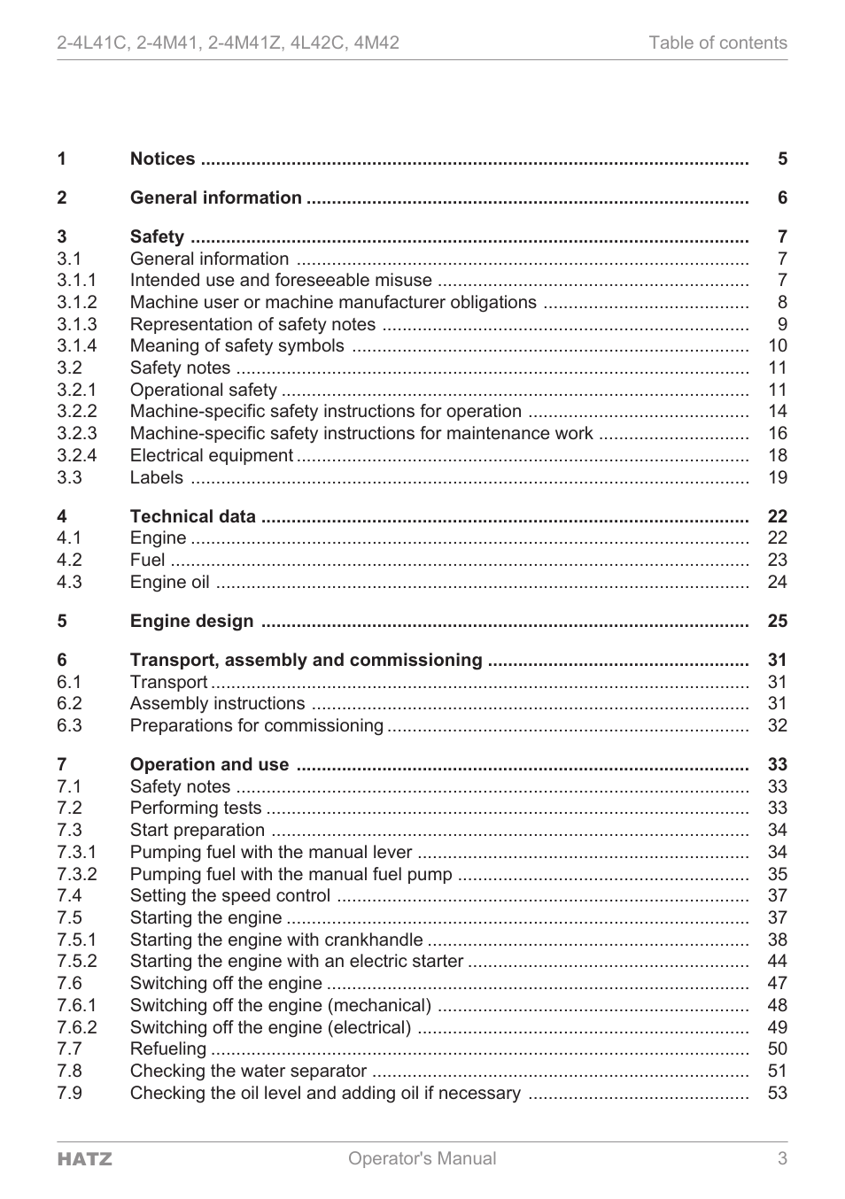 HATZ Diesel 4M42 User Manual | Page 3 / 105