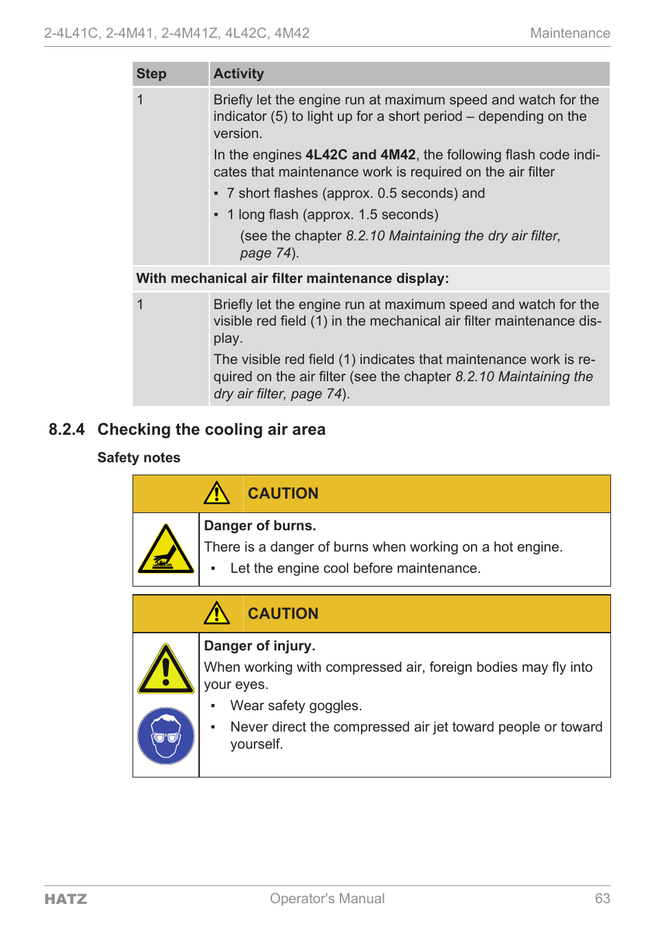 Checking the cooling air area, 4 checking the cooling air area | HATZ Diesel 4M42 User Manual | Page 63 / 105