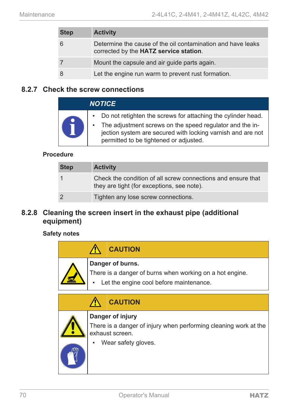 Check the screw connections, 7 check the | HATZ Diesel 4M42 User Manual | Page 70 / 105