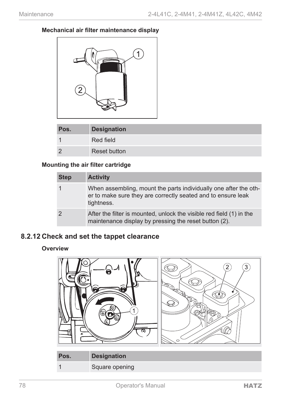 Check and set the tappet clearance, 12 check and set the tappet clearance | HATZ Diesel 4M42 User Manual | Page 78 / 105