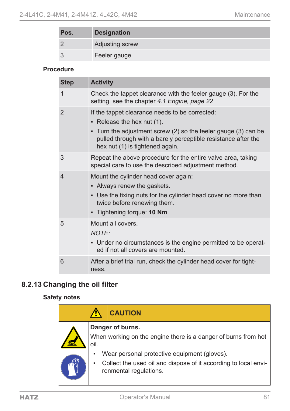 Changing the oil filter, 13 changing the oil filter | HATZ Diesel 4M42 User Manual | Page 81 / 105