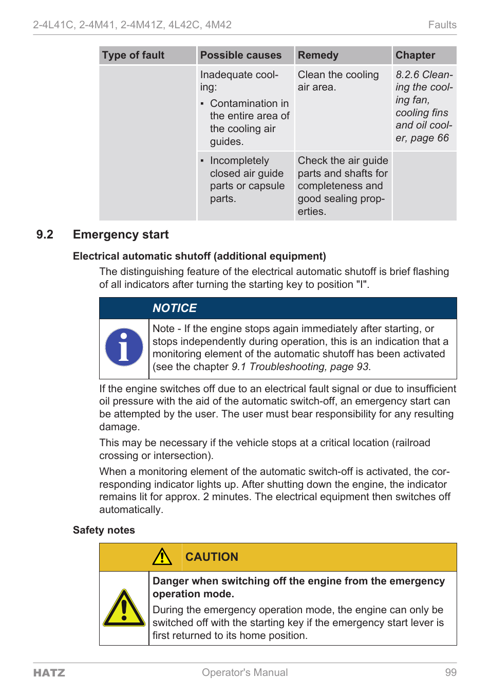 Emergency start | HATZ Diesel 4M42 User Manual | Page 99 / 105