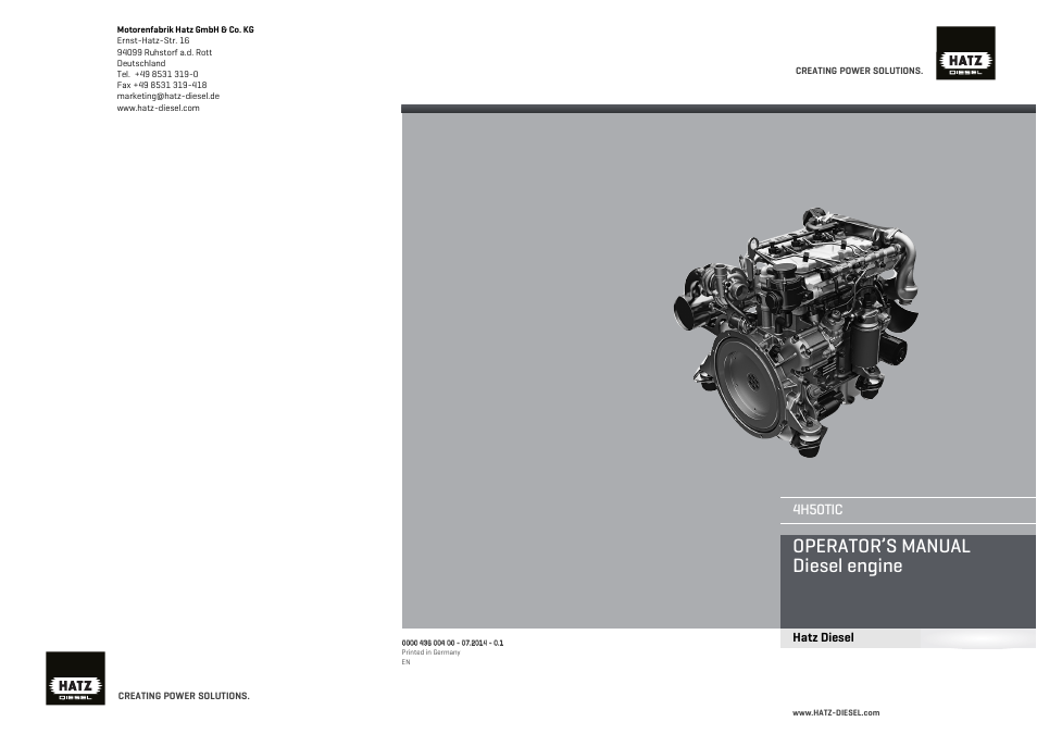 HATZ Diesel 4H50TIC User Manual | 96 pages