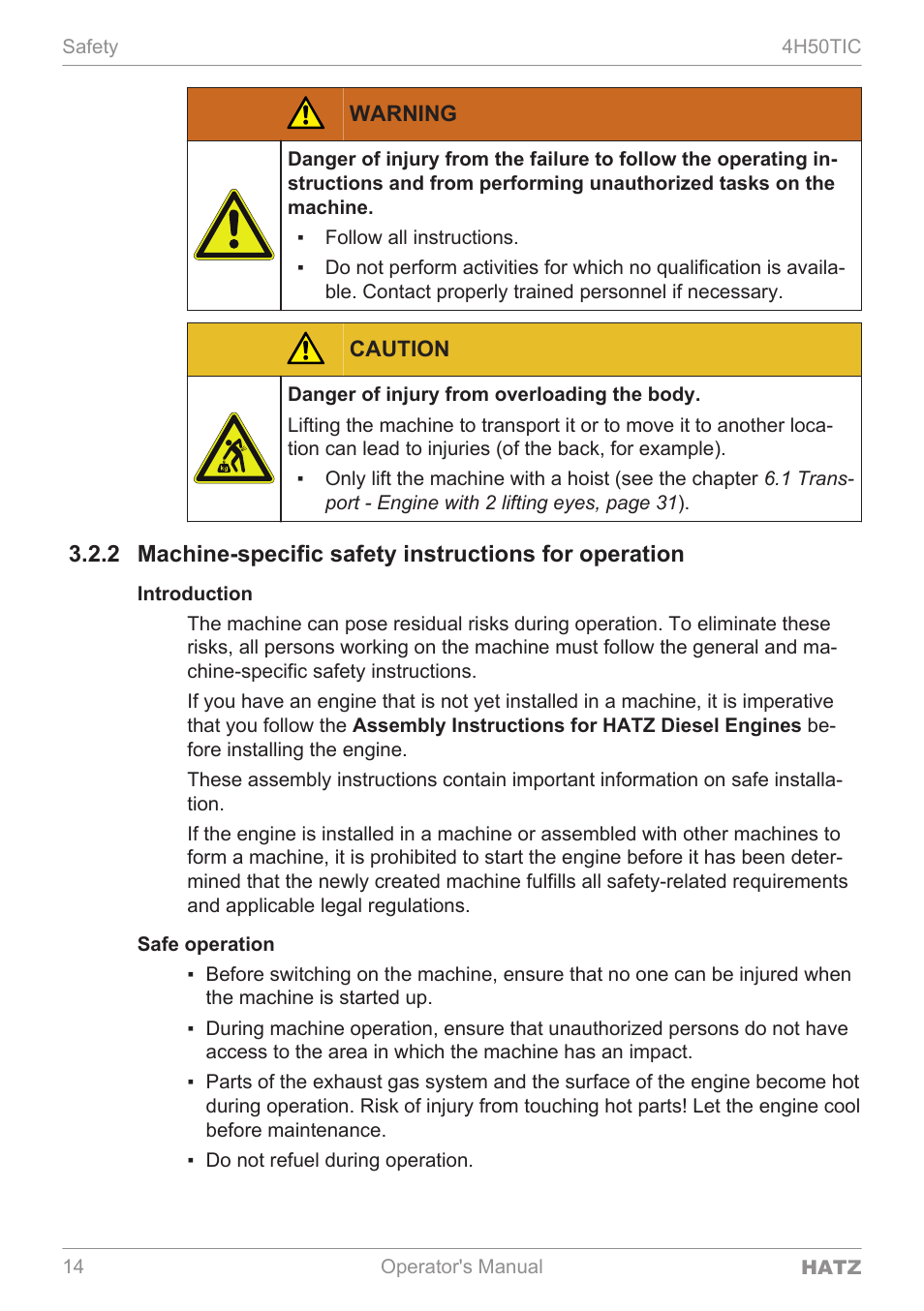 Warning, Caution | HATZ Diesel 4H50TIC User Manual | Page 13 / 96