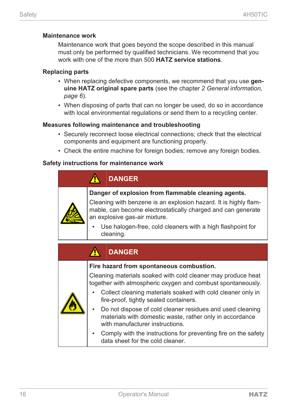 Danger | HATZ Diesel 4H50TIC User Manual | Page 15 / 96