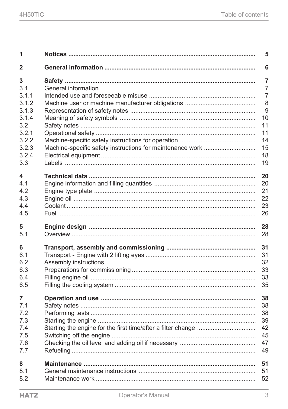 HATZ Diesel 4H50TIC User Manual | Page 2 / 96