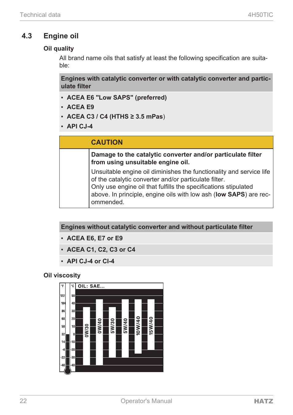 3 engine oil, Caution | HATZ Diesel 4H50TIC User Manual | Page 21 / 96