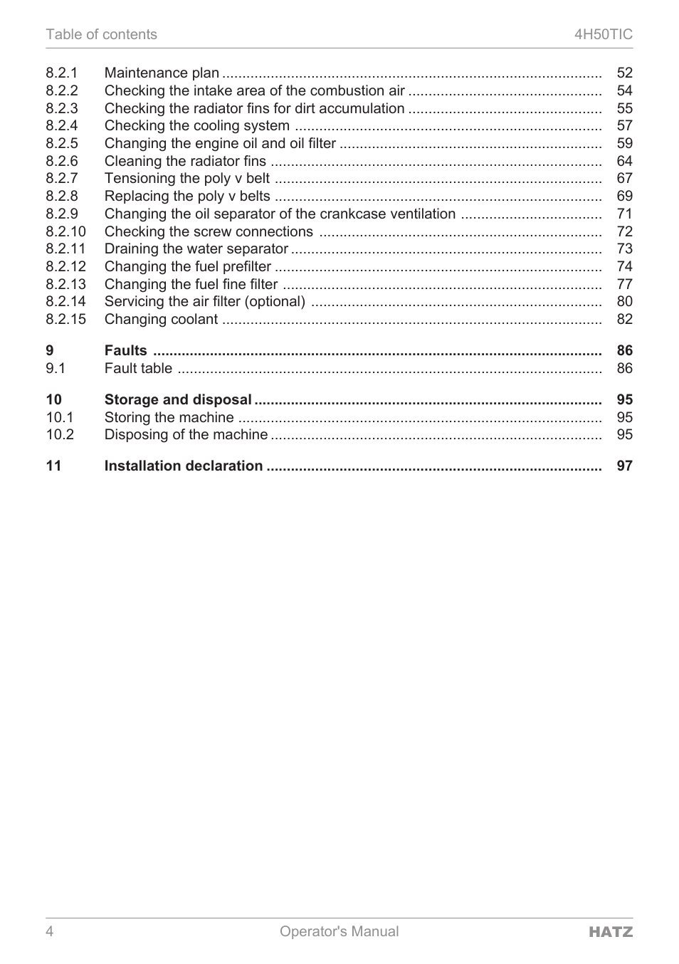 HATZ Diesel 4H50TIC User Manual | Page 3 / 96