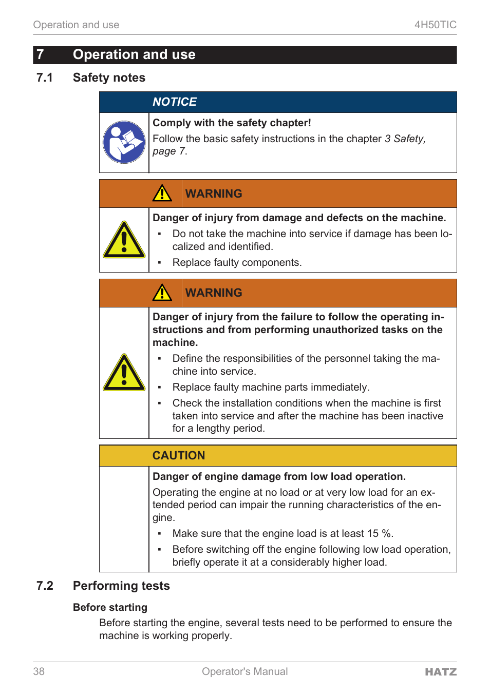 7operation and use | HATZ Diesel 4H50TIC User Manual | Page 37 / 96