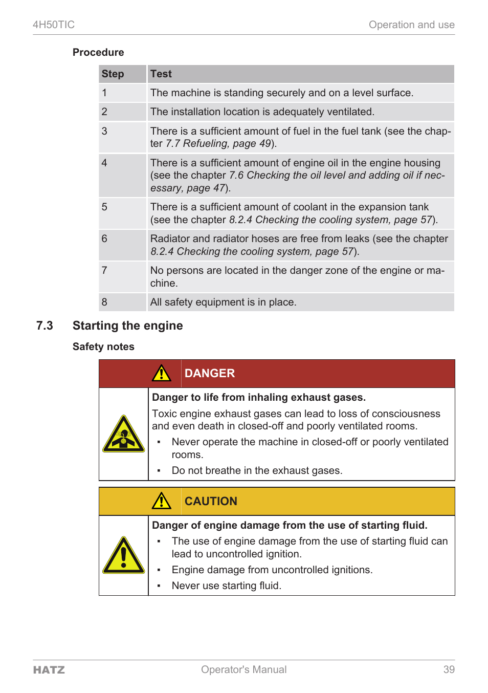 3 starting the engine | HATZ Diesel 4H50TIC User Manual | Page 38 / 96