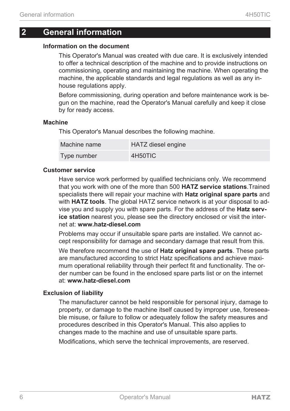 2general information | HATZ Diesel 4H50TIC User Manual | Page 5 / 96