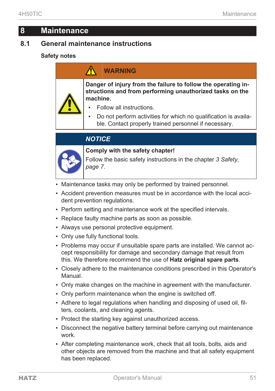 8maintenance | HATZ Diesel 4H50TIC User Manual | Page 50 / 96