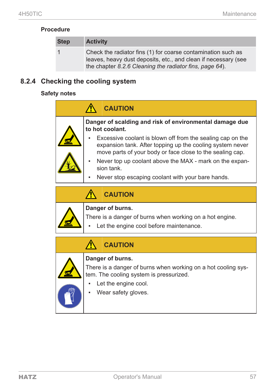 4 checking the cooling system | HATZ Diesel 4H50TIC User Manual | Page 56 / 96