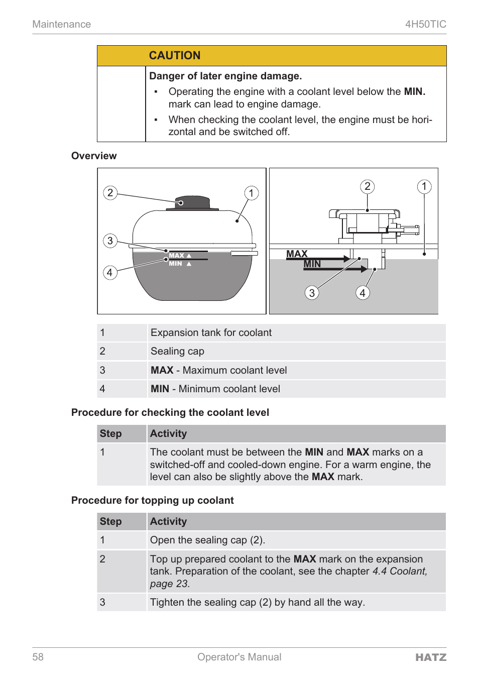 Caution | HATZ Diesel 4H50TIC User Manual | Page 57 / 96