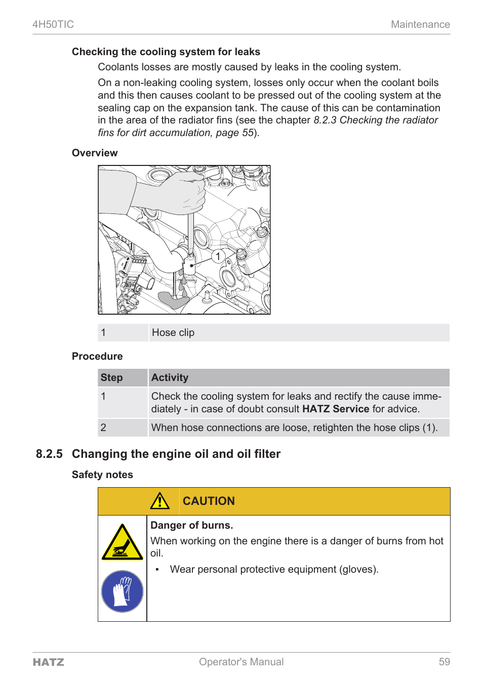 5 changing the engine oil and oil filter, Caution | HATZ Diesel 4H50TIC User Manual | Page 58 / 96