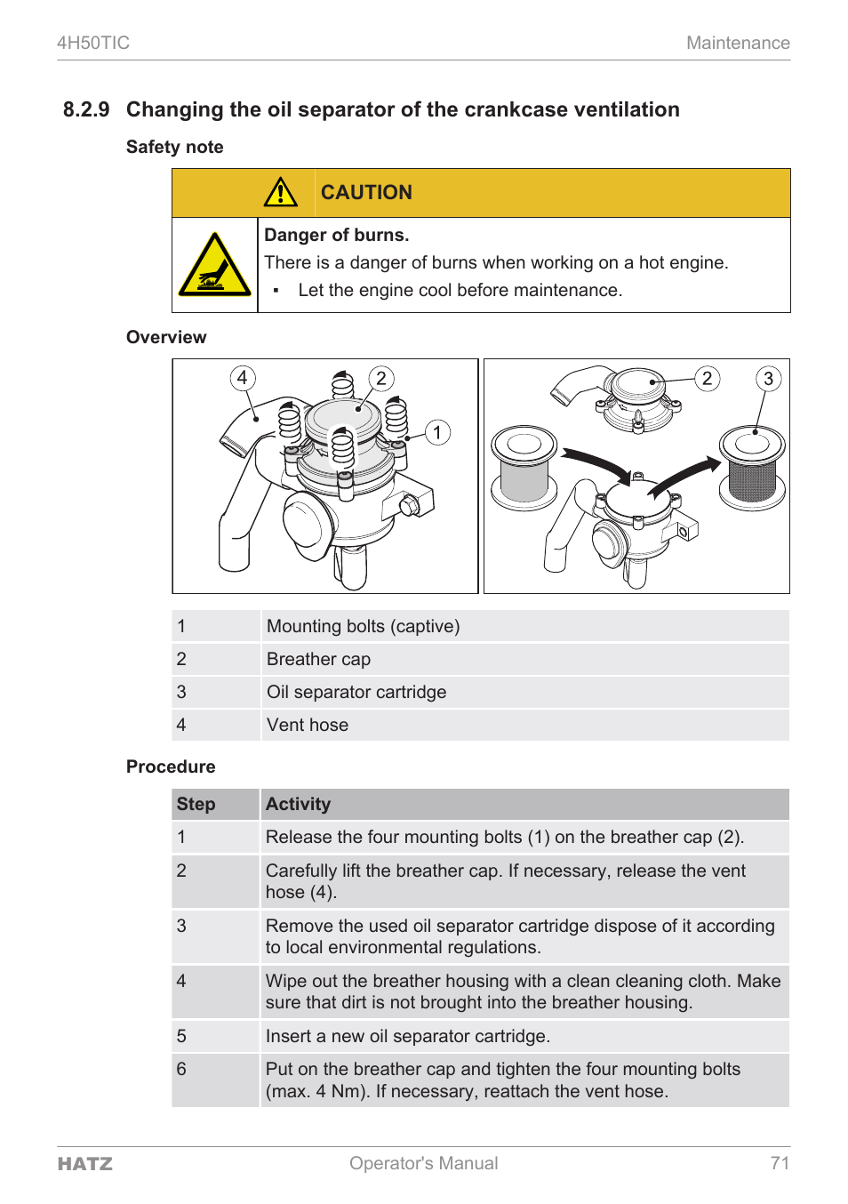 Caution | HATZ Diesel 4H50TIC User Manual | Page 70 / 96