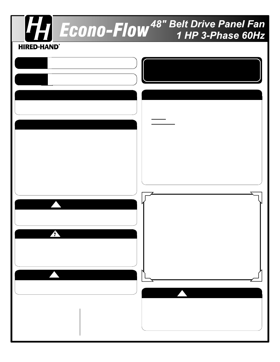 Hired-Hand Mega Flow Panel Fans: Econo-Flow 48 Belt Drive Panel Fan User Manual | 2 pages