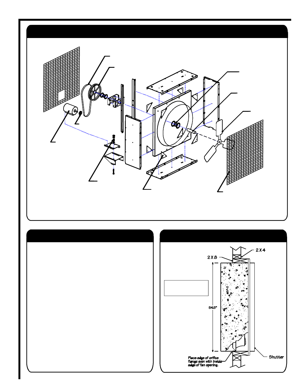 Parts list exploded assembly drawing, Framing diagram | Hired-Hand Mega Flow Panel Fans: Econo-Flow 48 Belt Drive Panel Fan User Manual | Page 2 / 2