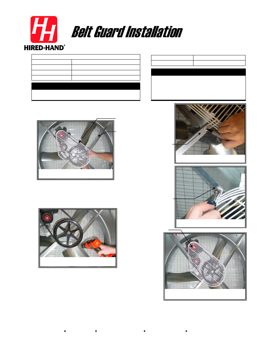 Hired-Hand Mega Flow SlantWall Fans: Belt Guard Installation User Manual | 1 page