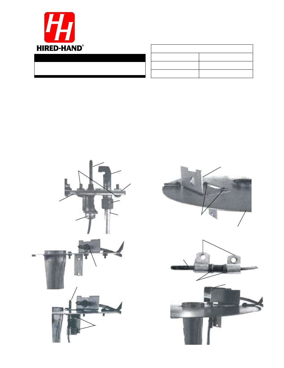 Hired-Hand Bunsen Jet Brooders: Pilot Bracket Replacement User Manual | 1 page