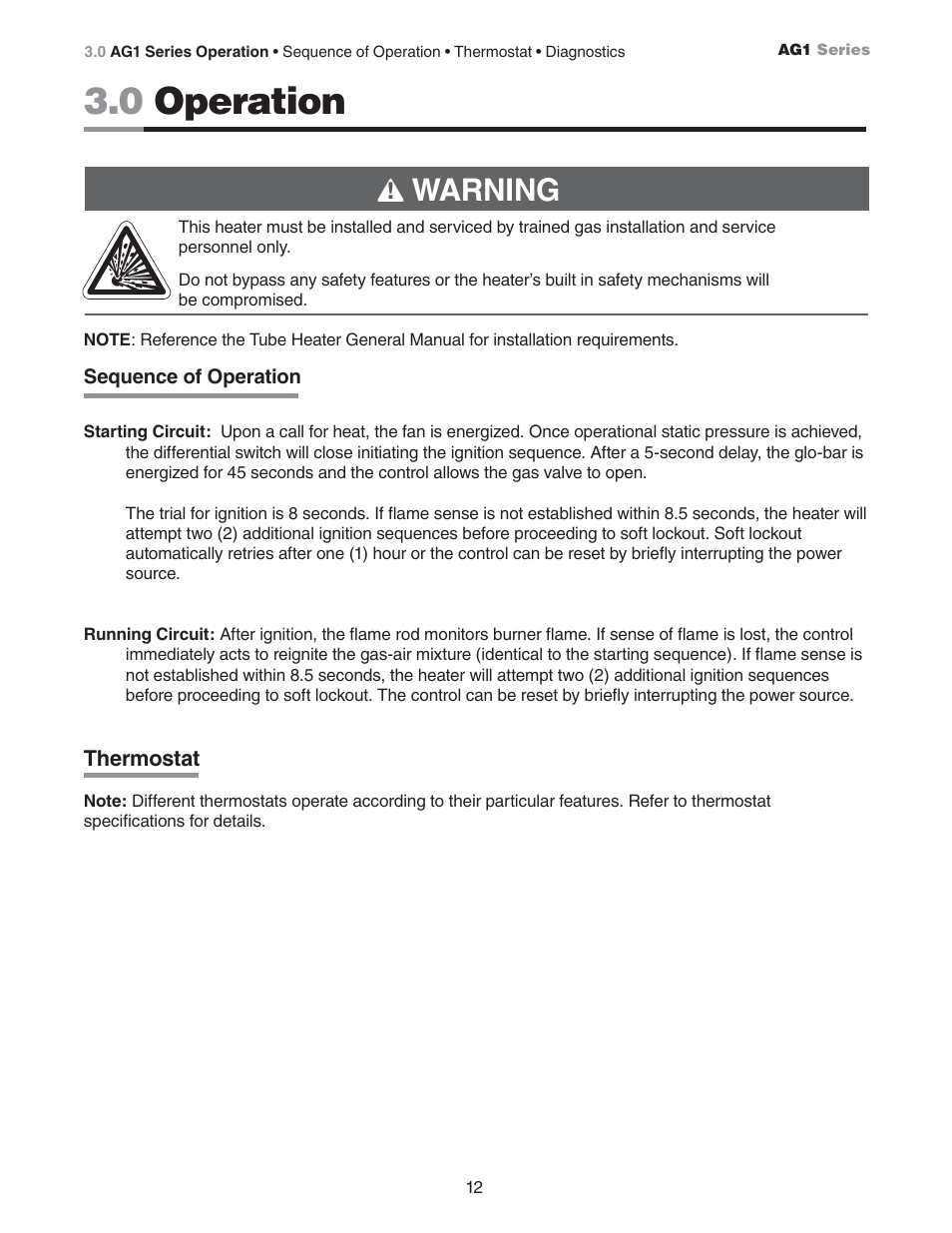 0 operation, Warning | Hired-Hand Universal Ray Tube Heaters: AG1 Series User Manual | Page 12 / 20