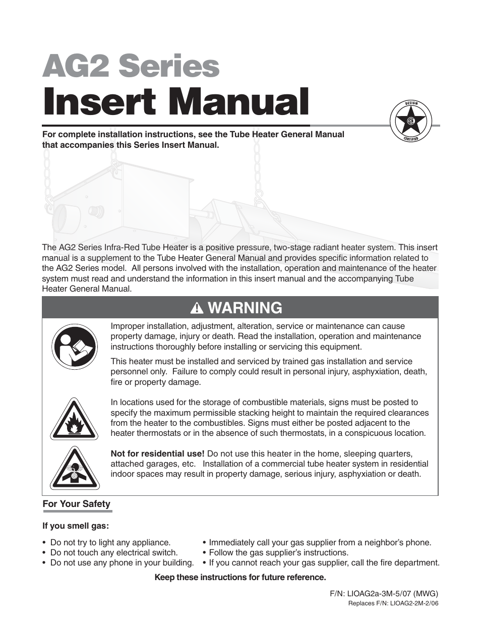 Hired-Hand Universal Ray Tube Heaters: AG2 Series Rev.11-07 User Manual | 20 pages