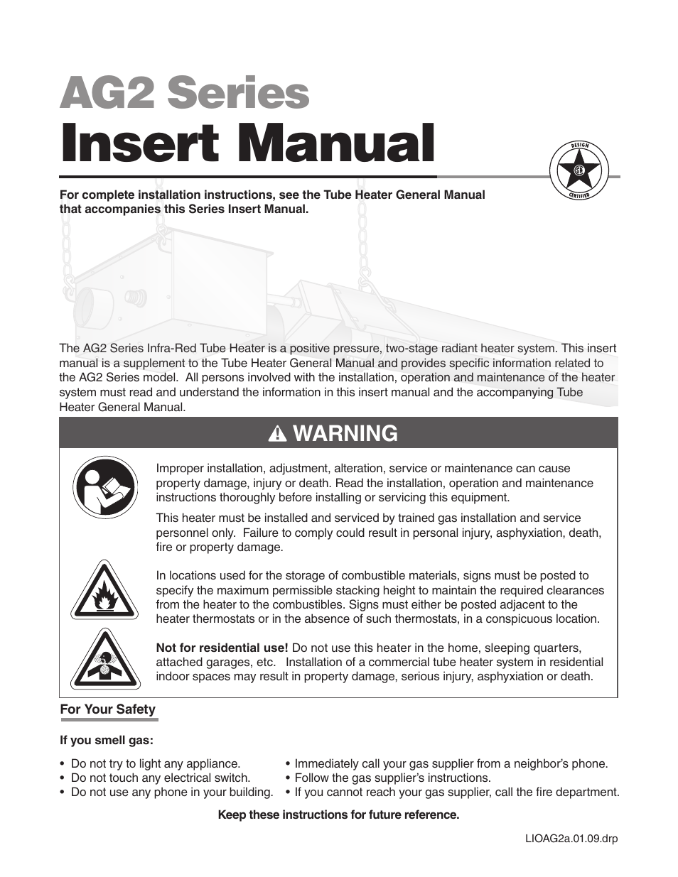 Hired-Hand Universal Ray Tube Heaters: AG2 Series Rev.10-08 User Manual | 20 pages