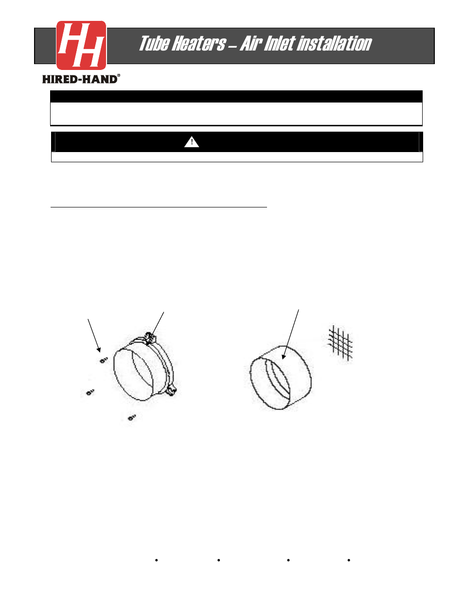 Hired-Hand Universal Ray Tube Heaters: Air Inlet installation User Manual | 1 page