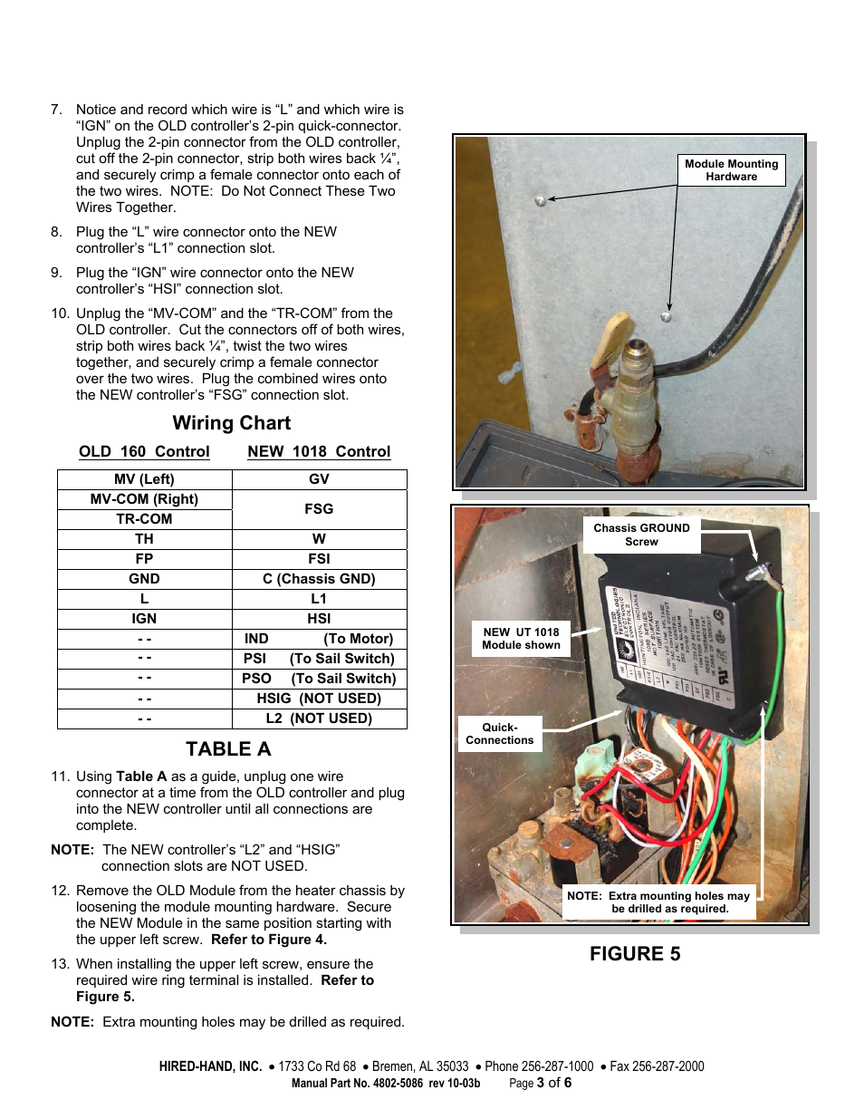 Wiring chart, Table a, Figure 4 | Figure 5 | Hired-Hand Super-Savers (Forced Air Heaters) XL: White-Rodgers Ignition Control Module User Manual | Page 3 / 6