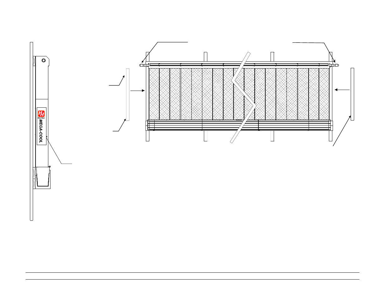 Install system end caps, Front view, Side view | Hired-Hand Mega-Cool: Square Reservoir User Manual | Page 13 / 24