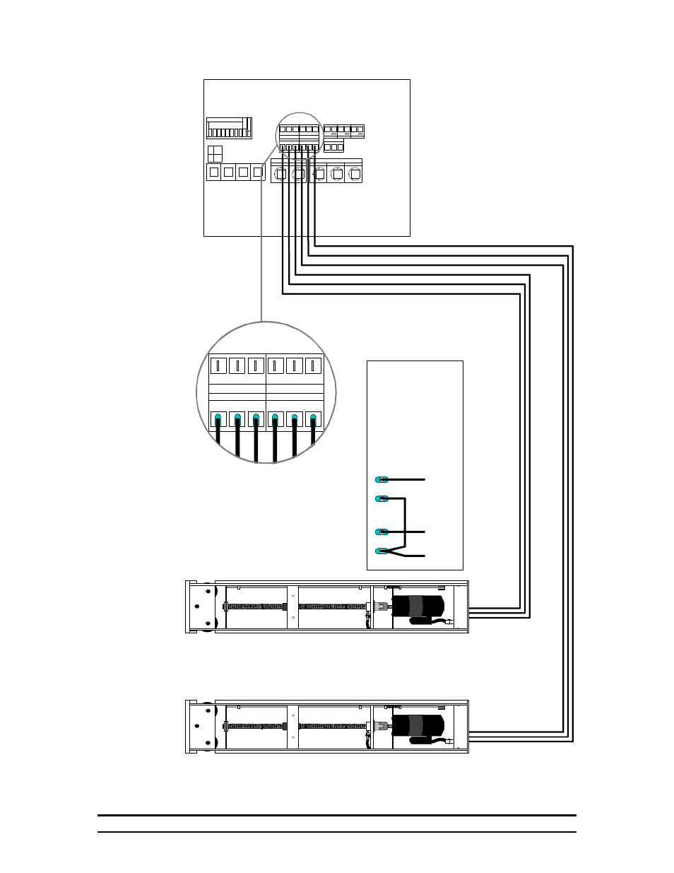 Connection of powertrak fan switch to system 500, Out close open, Black shield shield shield black | Black, Outside sensor inside sensor 1 inside sensor 2, Open, Open close close out out, System-500 board, Tunnel curtain main curtain | Hired-Hand System 500 Power Curtain Controller User Manual | Page 19 / 31