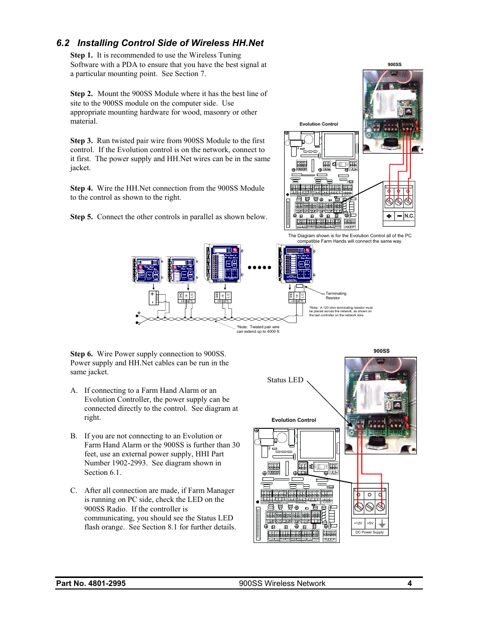 Step 2, Step 5, Status led | 12v gnd shield local network | Hired-Hand HH Software: 900SS Wireless Network User Manual | Page 6 / 10