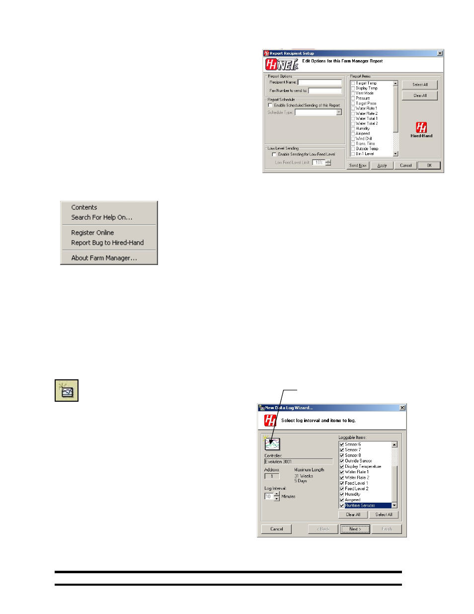 Help menu, Logging farm data | Hired-Hand HH Software: Farm Manager User Manual | Page 14 / 22