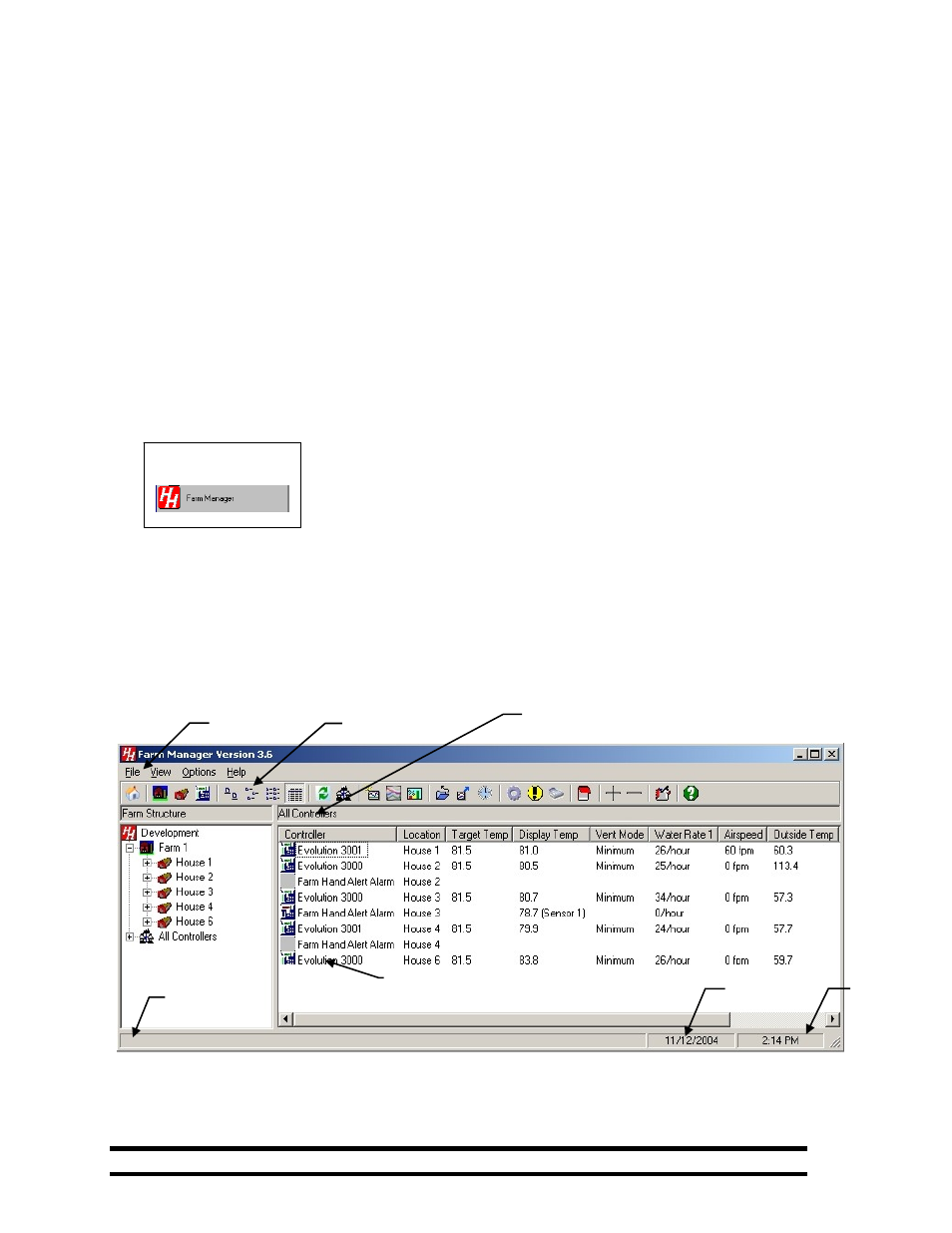 Installing farm manager, Main window | Hired-Hand HH Software: Farm Manager User Manual | Page 5 / 22
