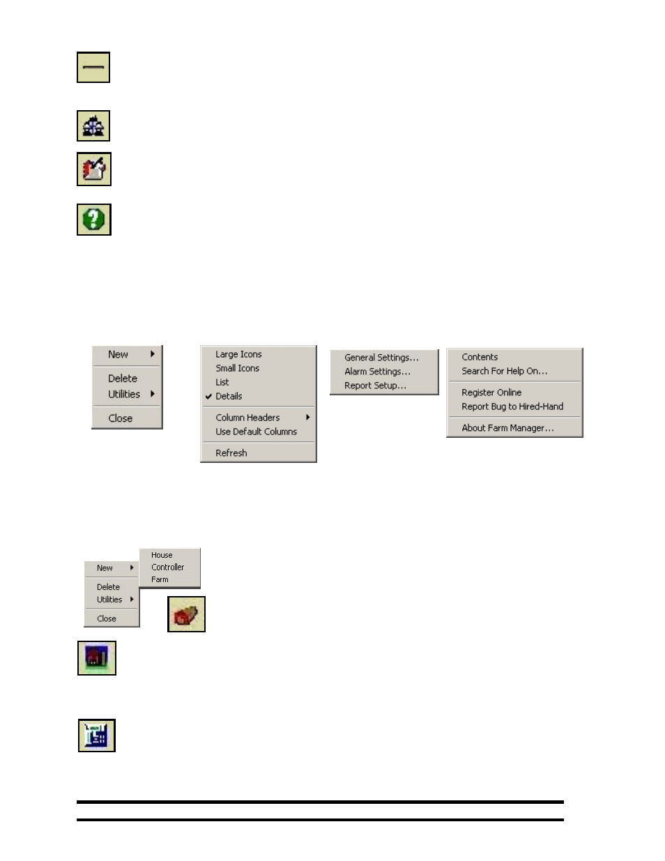 Drop-down menus, File menu | Hired-Hand HH Software: Farm Manager User Manual | Page 8 / 22