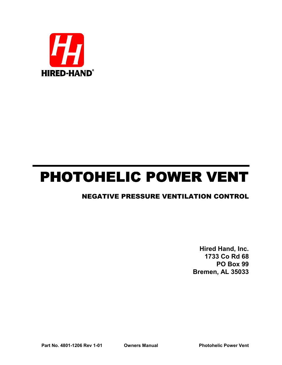 Hired-Hand Electro Mechanical Controls (Relay-Switches): PHOTOHELIC POWER VENT User Manual | 10 pages