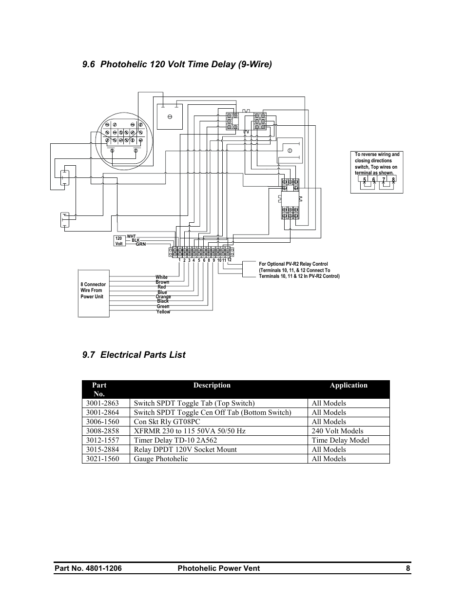 7 electrical parts list | Hired-Hand Electro Mechanical Controls (Relay-Switches): PHOTOHELIC POWER VENT User Manual | Page 10 / 10