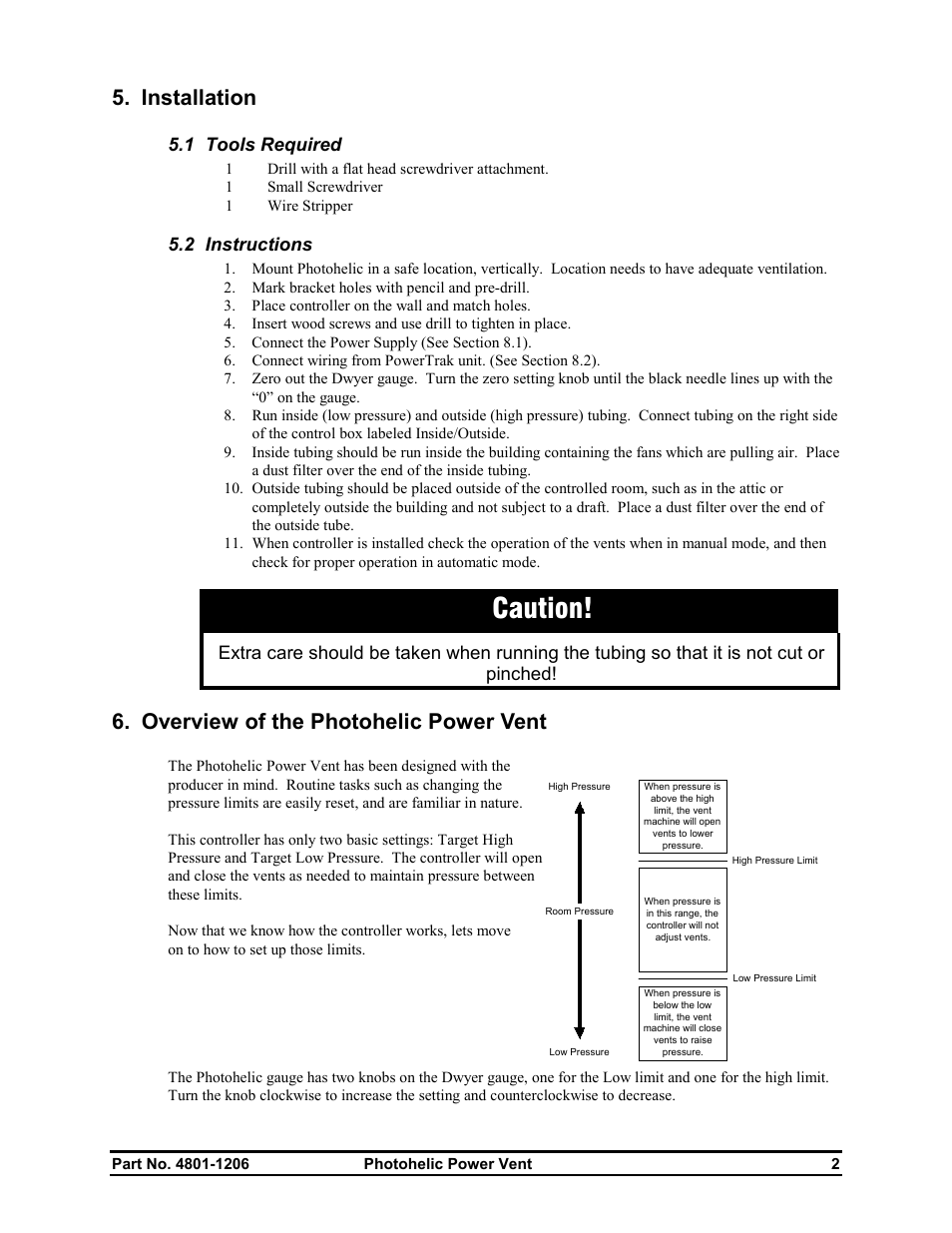 Caution, Installation, Overview of the photohelic power vent | 1 tools required, 2 instructions | Hired-Hand Electro Mechanical Controls (Relay-Switches): PHOTOHELIC POWER VENT User Manual | Page 4 / 10