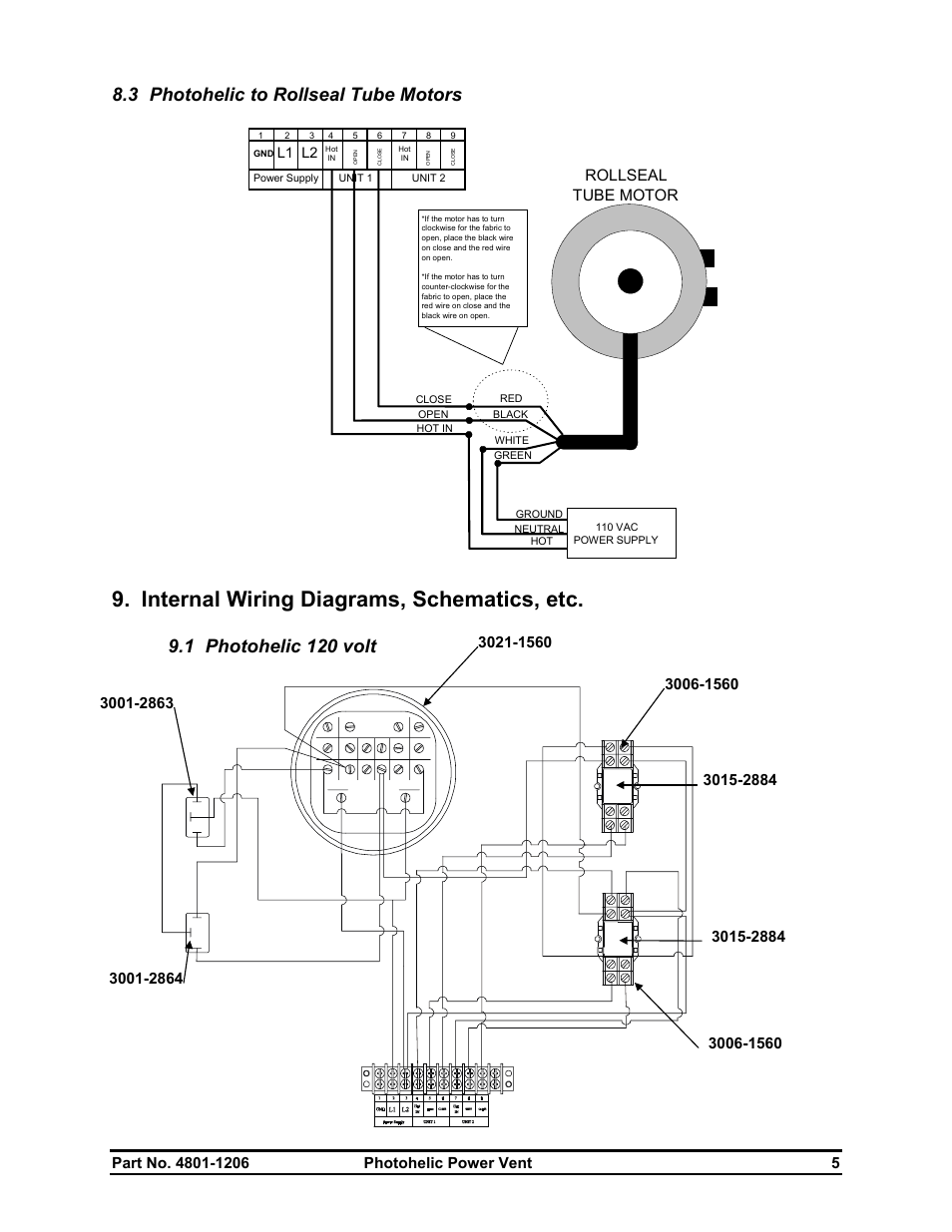 Internal wiring diagrams, schematics, etc, 3 photohelic to rollseal tube motors, 1 photohelic 120 volt | Rollseal tube motor | Hired-Hand Electro Mechanical Controls (Relay-Switches): PHOTOHELIC POWER VENT User Manual | Page 7 / 10