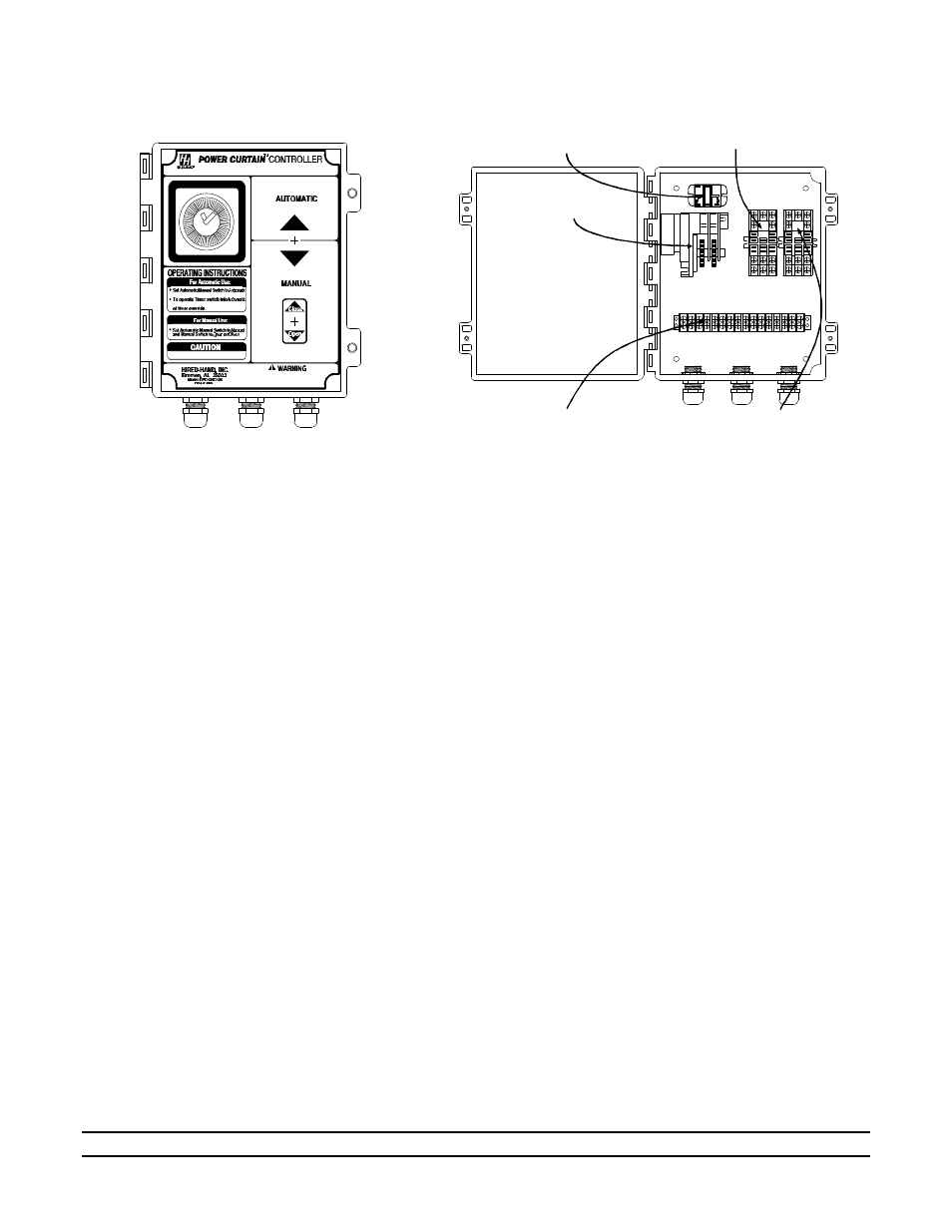Physical description, Use of equipment, Installation | Set-up instructions, Curtain timer 5.1.1. description | Hired-Hand Electro Mechanical Controls (Relay-Switches): PC-DB Curtain Controller with Timer Override User Manual | Page 3 / 7