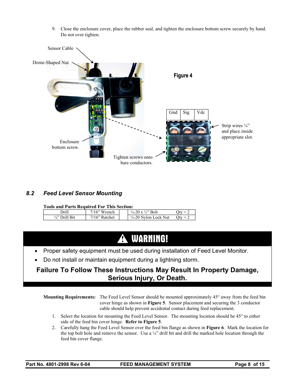 Warning | Hired-Hand Feed Management System User Manual | Page 8 / 15