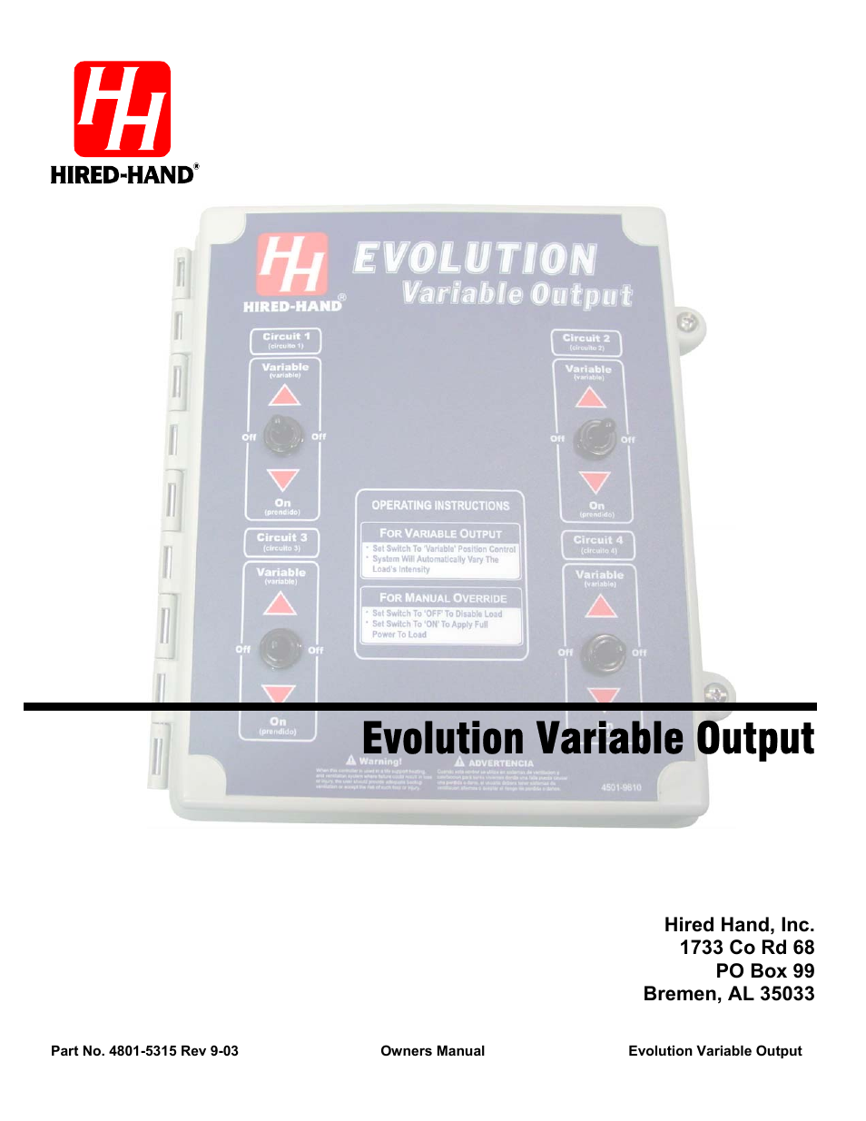 Hired-Hand Evolution Series 3000/3001: Variable Output User Manual | 12 pages