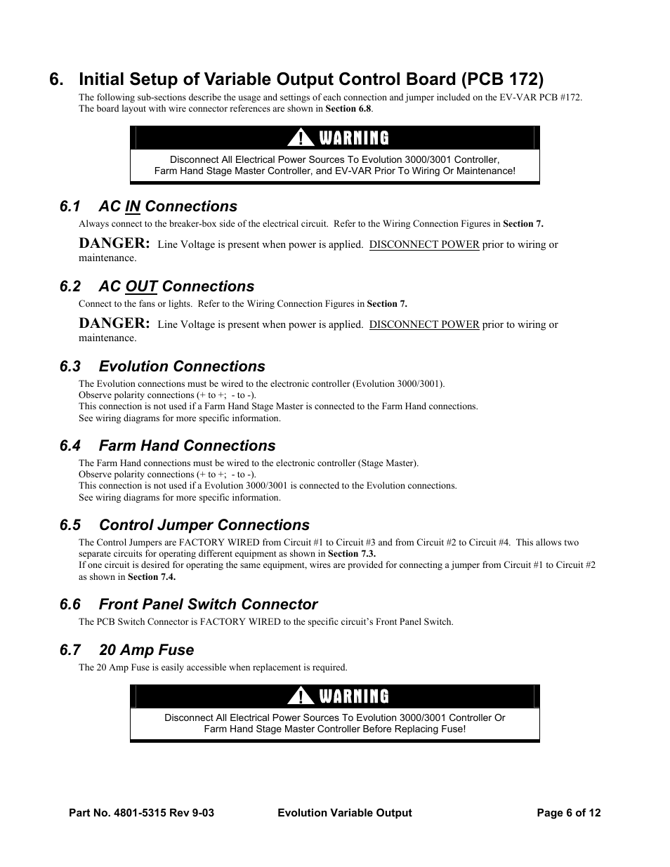 Warning | Hired-Hand Evolution Series 3000/3001: Variable Output User Manual | Page 6 / 12