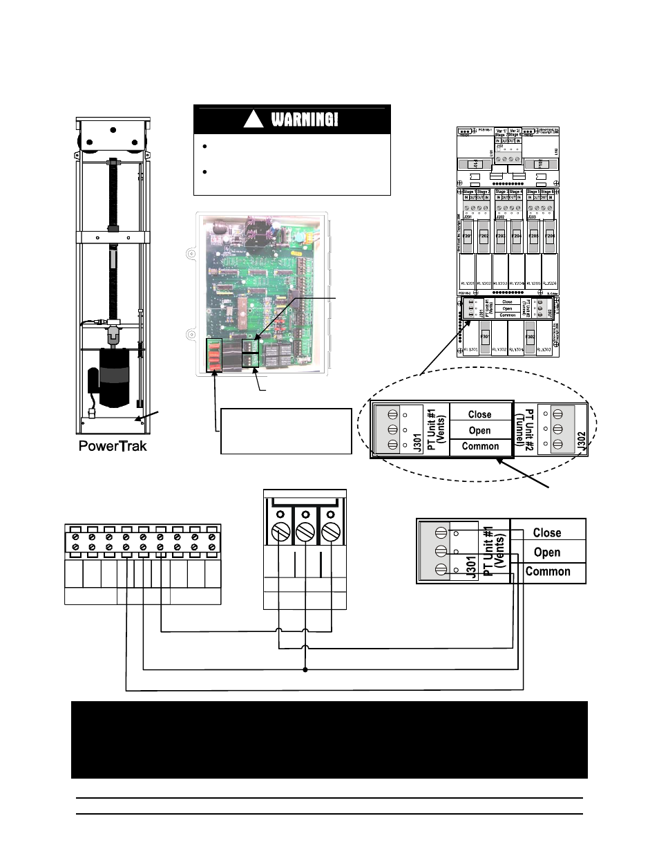 Warning, Powertrak, 10 connecting the powertrak and ev s | Inset a, Inset b vent override, Inset c unit #2 tunnel pcb – 188 power ventilation, Evolution, Circuit board | Hired-Hand Evolution Series 1200 User Manual | Page 48 / 64